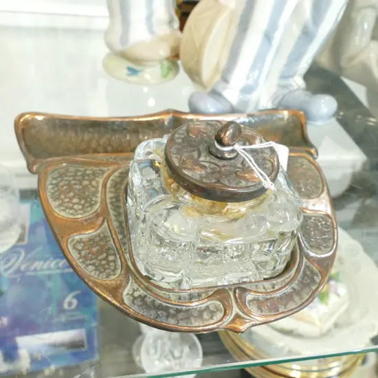 ART NOUVEAU INK WELL ON STAND