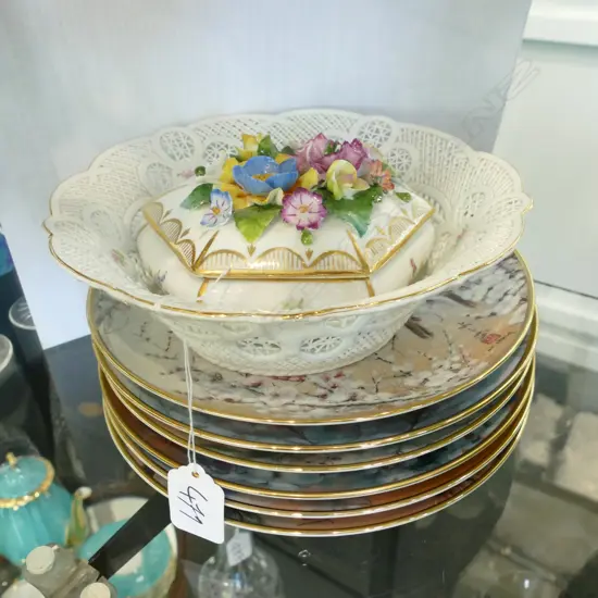 6 FRANKLIN MINT BIRD PLATES PLUS 2 PORCELAIN PCES 