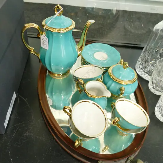 15 PCE BAREUTHER VICTORIA FINE CHINA TEA SET ON MIRRORED TRAY
