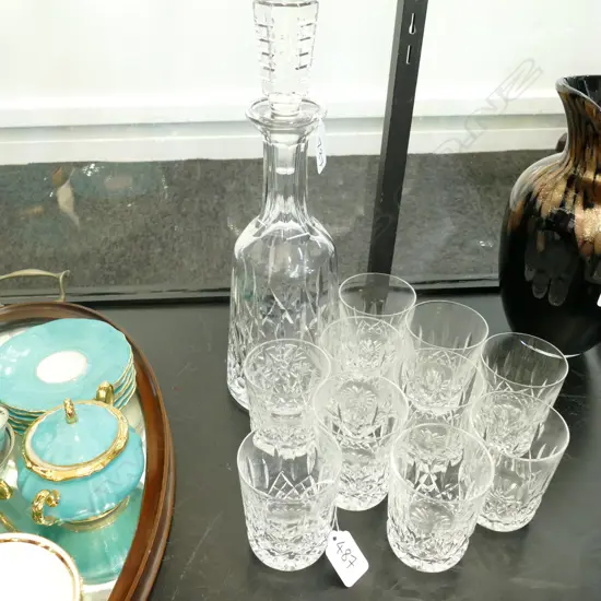 WATERFORD LISMORE DECANTER 335MM H & 10 GLASSES 88MM H