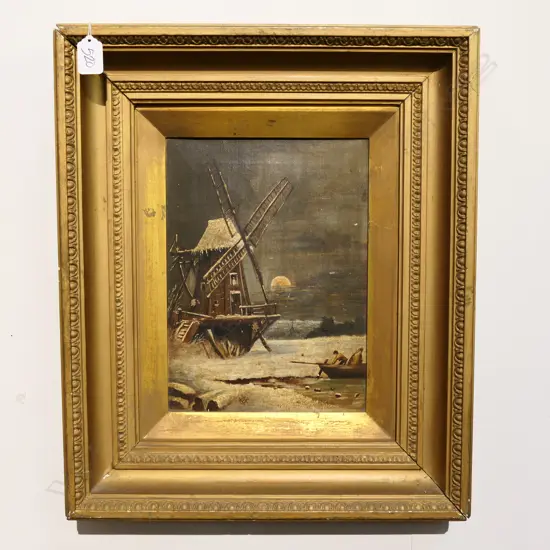 FROZEN WINDMILL OIL ON CANVAS SIGNED 510 X 430MM