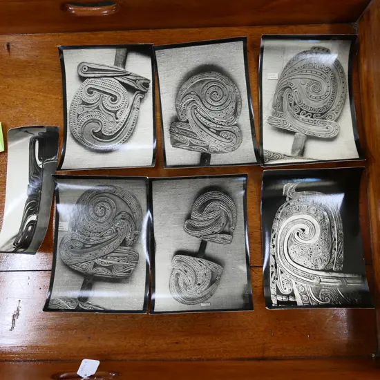 SIX PHOTOGRAPHS CARVED ARTIFACTS - VINTAGE SILVER GELATIN PRINTS