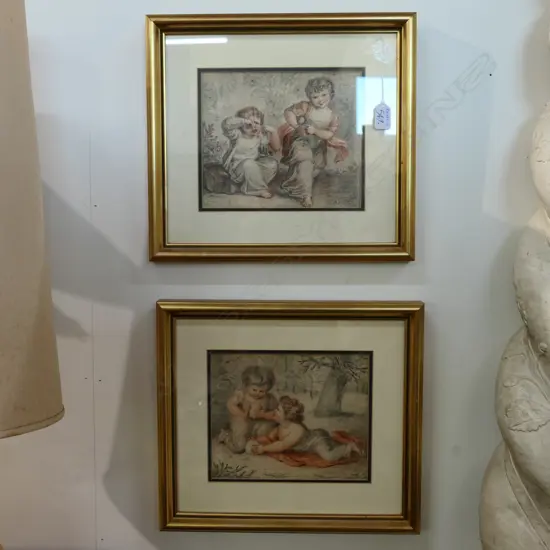 PR EARLY 19thC PENCIL & CONTE SKETCHES OF CHILDREN PLAYING