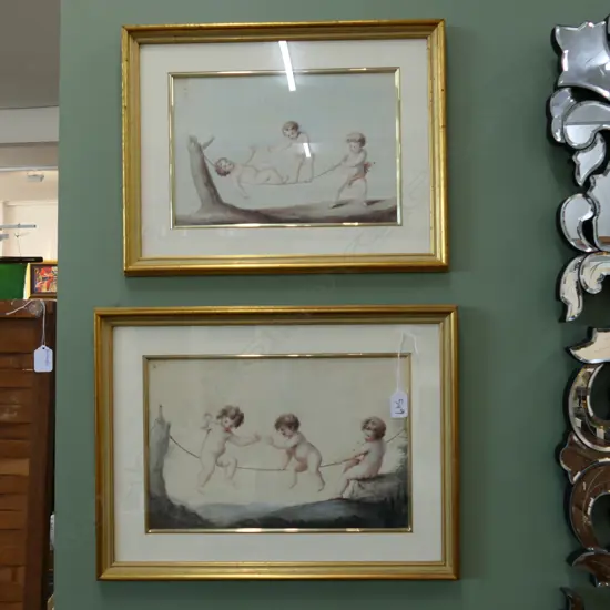 PR EARLY 19thC W/Cs ITALIANATE, PUTTI BALANCING ON A TIGHTROPE