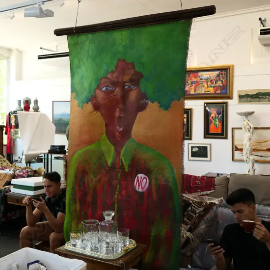 ARTIST UNKNOWN OIL ON JUTE DBLE SIDED