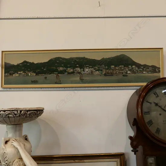 FRAMED FABRIC PANORAMA OF HONG KONG 1230 X 285MM 