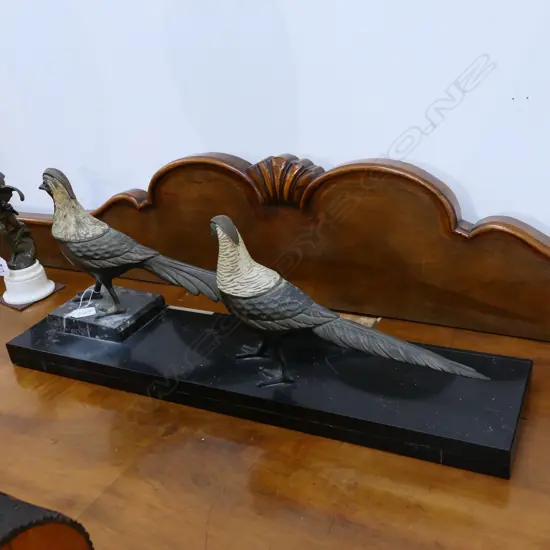 ART DECO BRONZE AND MARBLE FIGURE OF PHEASANTS
