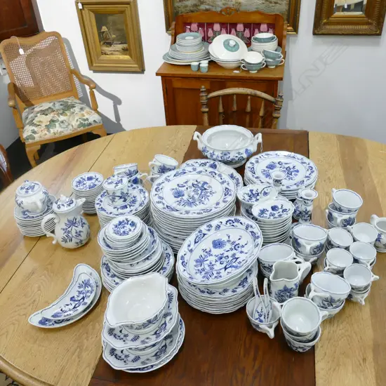 VERY LARGE BLUE DANUBE DINNER SET INCL. 22 DINNER PLATES, 10 LUNCHEON PLATES, 16 BOWLS, 19 CUPS ETC GD COND. SOME CHIPS