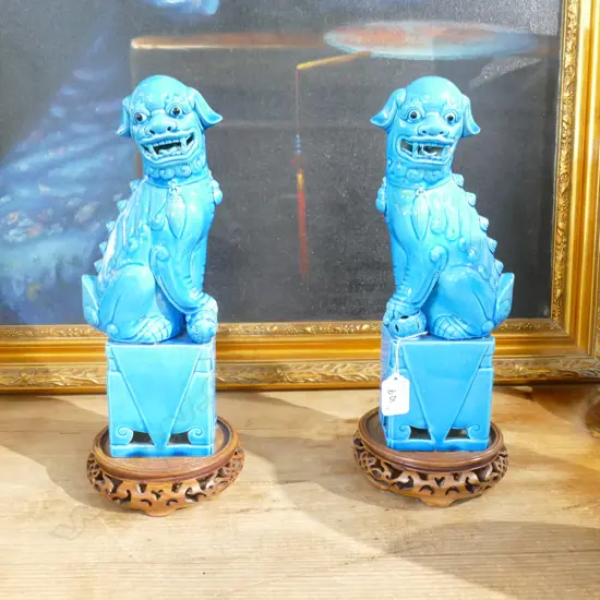 PR OF BLUE CHINESE FU DOGS 360MM H
