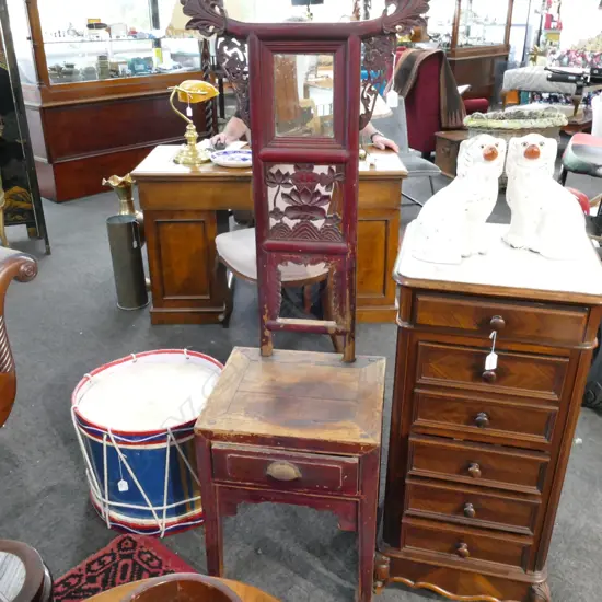 19THC CHINESE RED STAINED DRESSING MIRROR STAND
