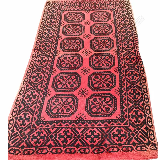 VINTAGE RED WOOLEN THICK WOVEN RUG, 2 X 6 GULS, 2080 X 1180MM