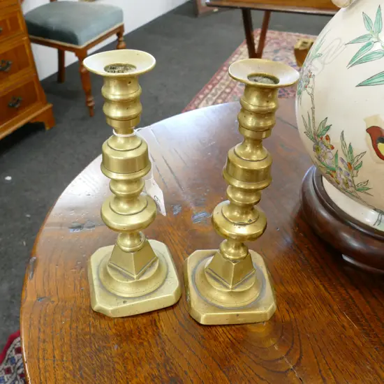 LATE 19TH C PAIR BRASS CANDLESTICKS H.230MM