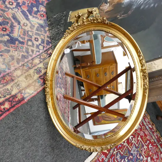 GILT BEVELLED OVAL MIRROR 750MM H