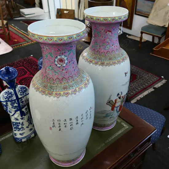 PR LARGE CHINESE VASES AF CHIP TO RIM OF ONE 620MM H