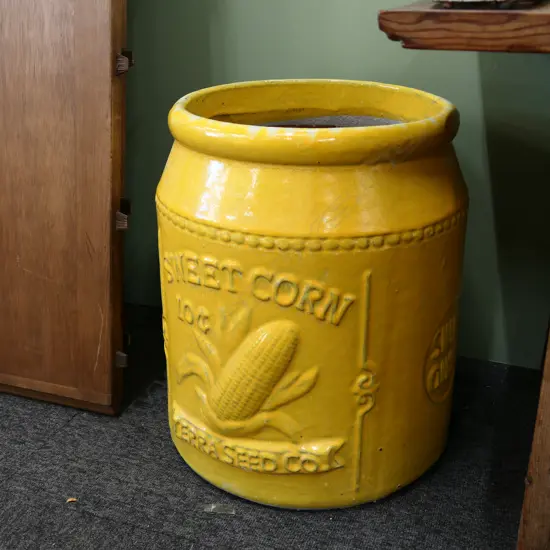 LARGE YELLOW CERAMIC CROCK 'SWEETCORN' 450MM H