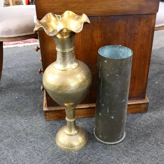 SHELL CASING 450MM H AND BRONZE VASE 810MM H