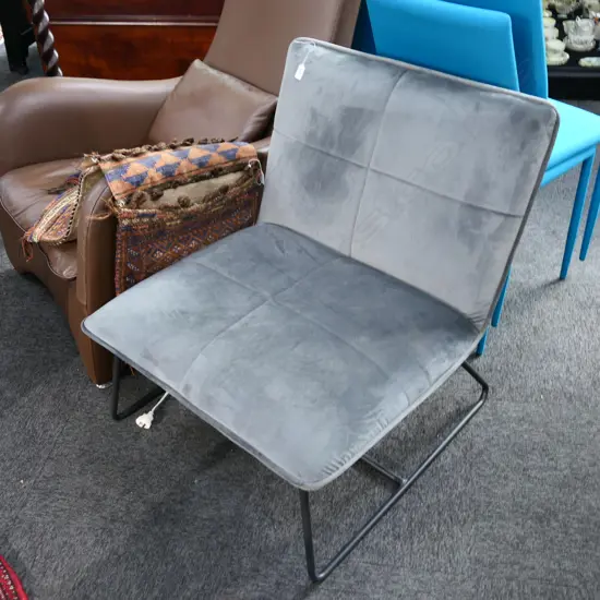 CONTEMPORARY SLIPPER CHAIR IN GREY VELVET 720MM W