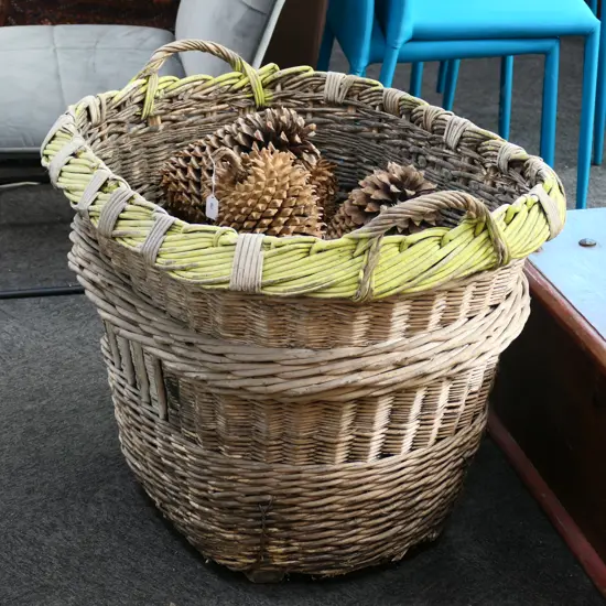LARGE DELIVERY BASKET & OVERSIZED PINE CONES