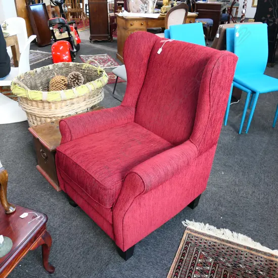 WING BACK ARMCHAIR RED UPHOLSTERY 800MM W