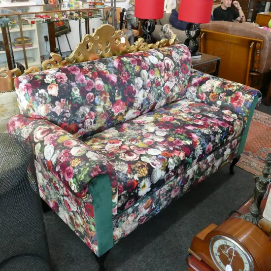 FLORAL UPHOLSTERED TWO SEATER COUCH 1550MM W 