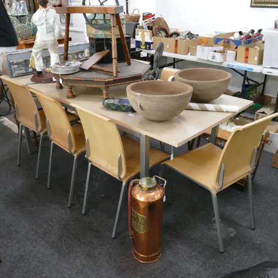 METAL BASED DINING TABLE A/F + 6 HIGH BACK CHAIRS L 1610 MM