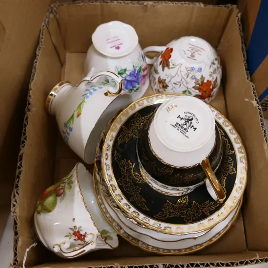BOX LOT CUPS AND MATCHING SAUCERS