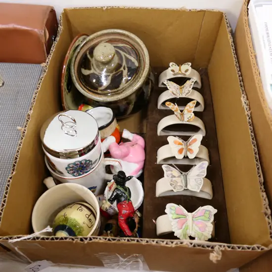 BOX LOT ASST CHINA INCL. ROYAL WORCESTER EGG CODDLE, NAPKIN RING ETC