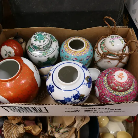 BOX LOT CHINESE GINGER JARS ETC