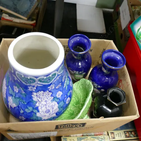 BOX LOT ORIENTAL VASES ETC