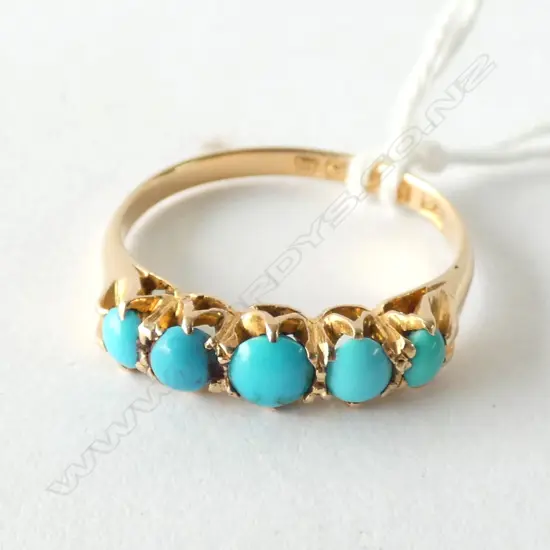 18ct 5 TURQUOISE BRIDGE RING HALLMARKED BIRM.1886
