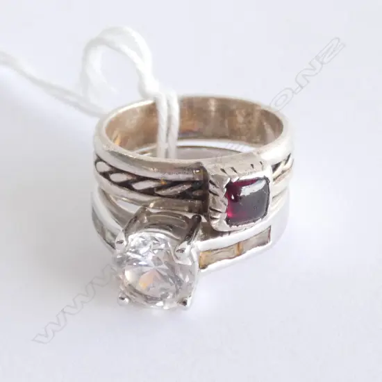 PAIR SILVER RINGS, 1 STG WITH STONE, 1 CZ.