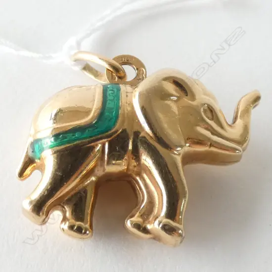 9CT GOLD & ENAMEL ELEPHANT CHARM, L. 22mm. 4.1gms