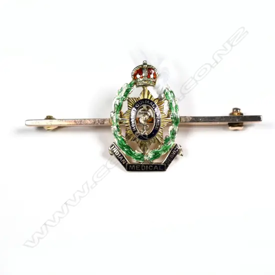 9CT Y/GOLD INDIAN MEDICAL SERVICE ENAMEL BADGE ON BAR 3.8gms
