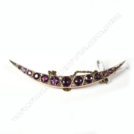 9CT CHESTER 1908 13 AMETHYST ? & DIAMOND BROOCH