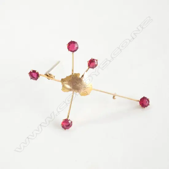 RED STONE & 9ct GOLD SOUTHERN CROSS &  AUSTRALIA BROOCH L. 52MM