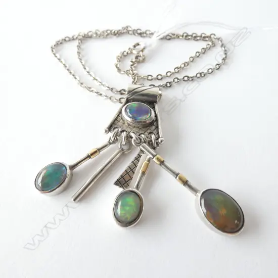 STG SILVER SET, FOUR OPAL NECKLACE 