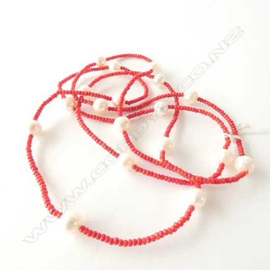 RED CORAL ? & PEARL NECKLACE