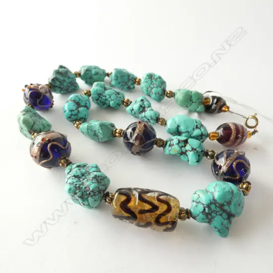 CHUNKY TURQUOISE & VENETIAN GLASS BEADED NECKLACE