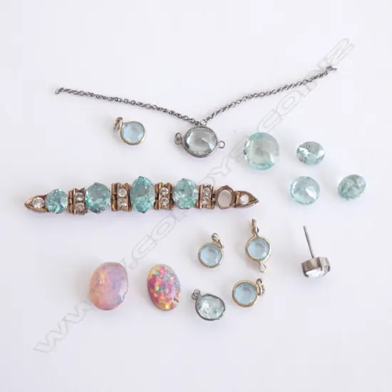 TWO SIMULATED OPALS & ASST CRYSTALS