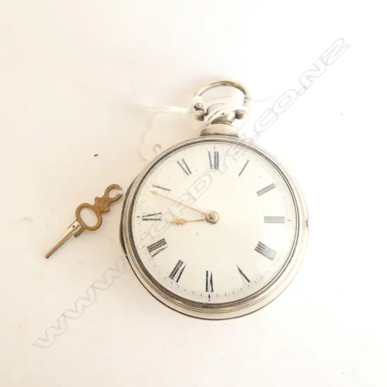 STG SILVER CASED POCKET WATCH & KEY, LONDON 1832, NOT WORKING