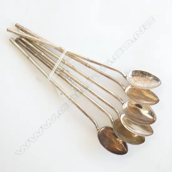 SET OF 6 STRAW SPOONS MARKED 'SILVER' L. 185MM 68 GRAMS 