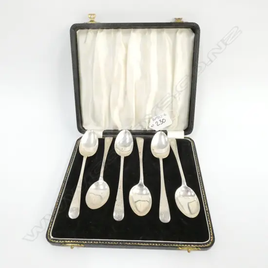 CASED SET OF 6 STG SILVER TEASPOONS, "A" ENGRAVED ON HANDLES, SHEFFIELD 1911, 123GM