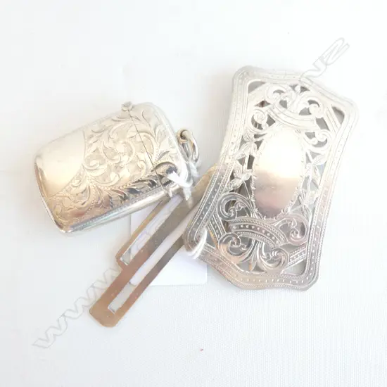 STG SILVER VESTA B'HAM 1899 + SILVER BELT BUCKLE 52 GRAMS 