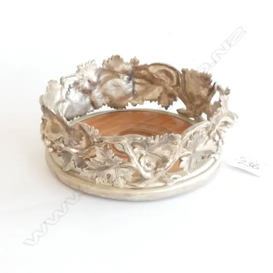 ANTIQUE SILVER PLATE WINE COASTER 150MM DIA