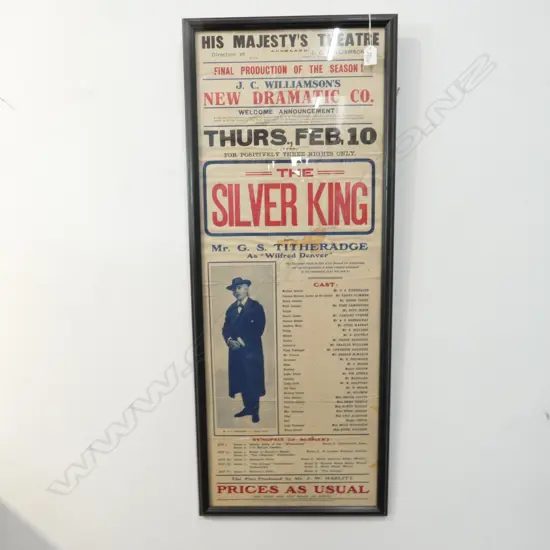 HIS MAJESTY'S THEATRE 1910 POSTER BILL for 'THE SILVER KING'