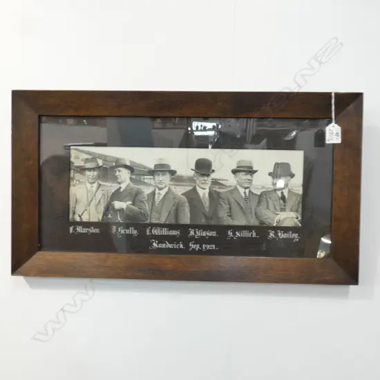OAK FRAMED RACEHORSE TRAINERS/OWNERS PHOTO COLLAGE - RANDWICK 1921
