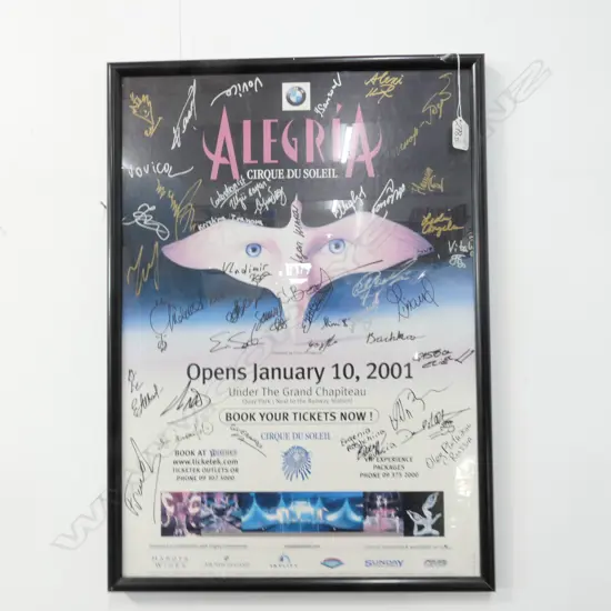 SIGNED CIRQUE DU SOLEIL ALEGRIA FRAMED POSTER. 755 X 410MM