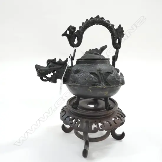 CAST METAL DRAGON TEAPOT ON STAND H. 300MM