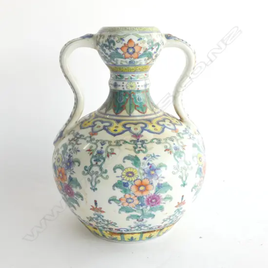 A CHINESE YONGZHENG STYLE 2 HANDLED VASE H 270 MM