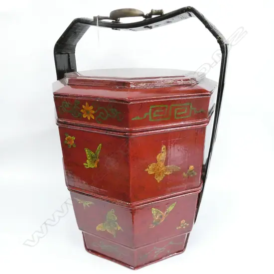 LARGE OLD CHINESE LACQUER LUNCH BOX, DIA 385MM, H. 600MM